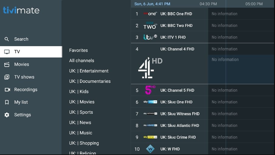 TiviMate Premium IPTV player application interface guide setup on Firestick